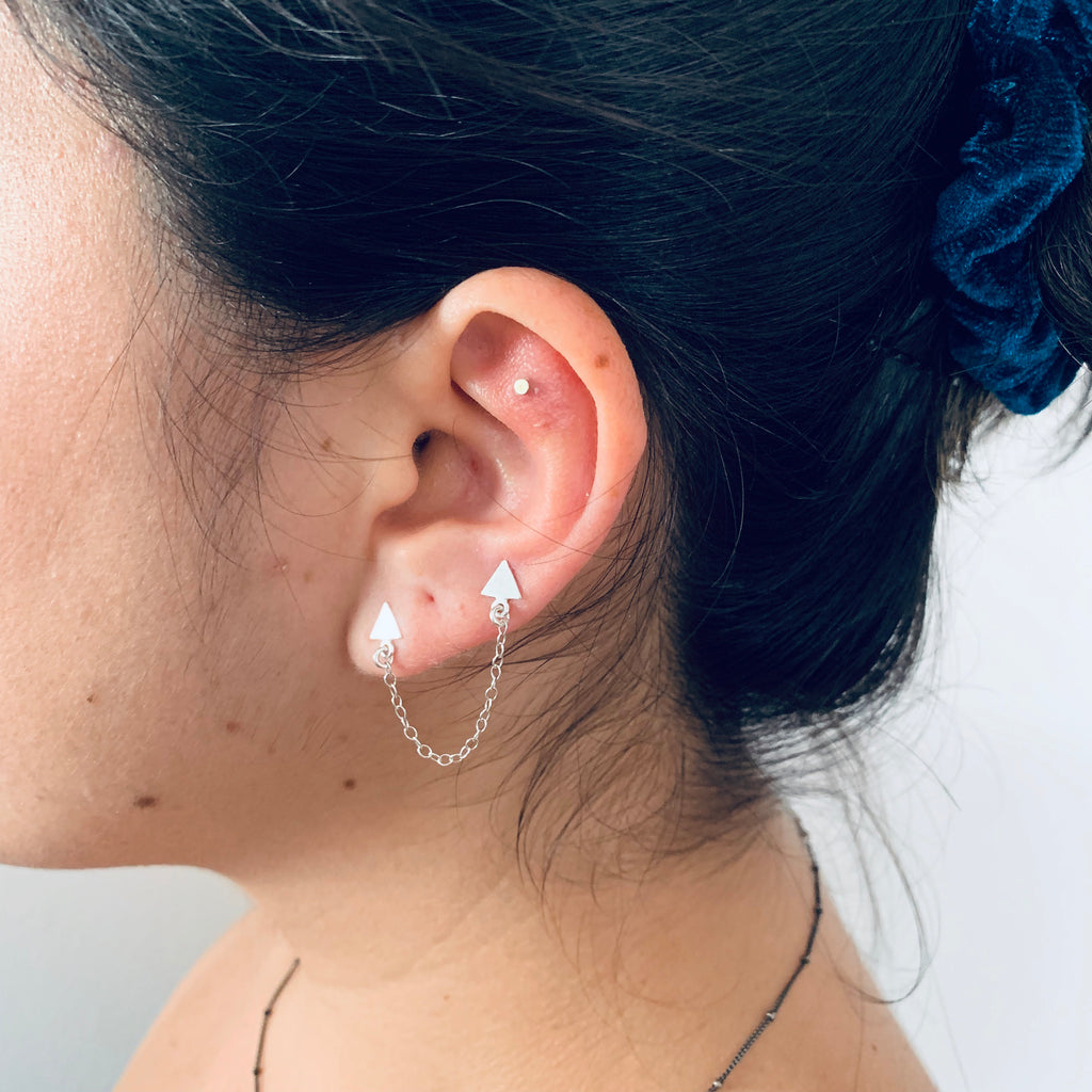 Triangle Chain Drop Earring in Sterling Silver / Ready to ship